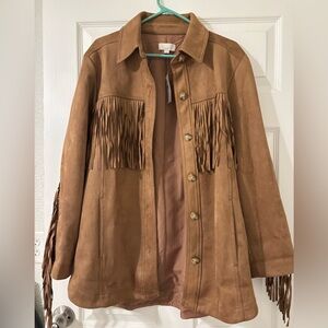 LOFT Tan Suede Fringe Cowgirl Jacket